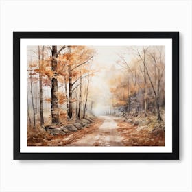 A Painting Of Country Road Through Woods In Autumn 34 Art Print