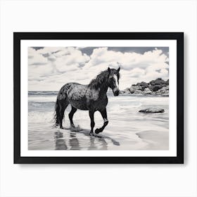 A Horse Oil Painting In Tulum Beach, Mexico, Landscape 2 Art Print