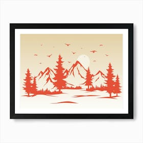 Mountain Landscape Sunset Nature Art Print