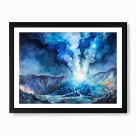 A Dramatic Poster Of The Blue Fire Phenomenon From Art Print