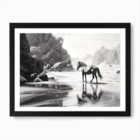 A Horse Oil Painting In Pfeiffer Beach California, Usa, Landscape 2 Art Print