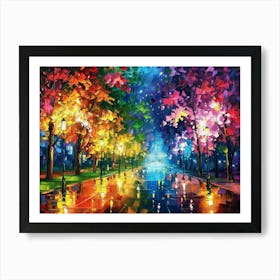 Colorful Trees At Night Art Print