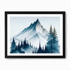 Mountain And Forest In Minimalist Watercolor Horizontal Composition 217 Art Print