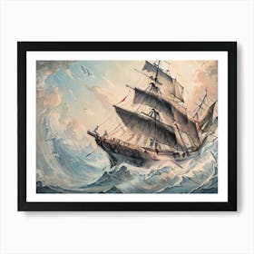 Ship In Rough Seas 4 Art Print