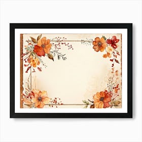 Autumnal Vintage Greeting Card Featuring Watercolor Floral Arrangements In Shades Of Burnt Orange R Art Print