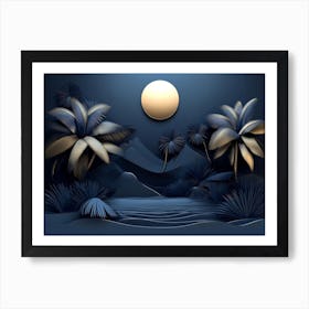 Night Scene With Palm Trees Art Print