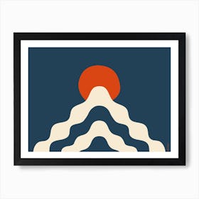 Open Your Mind Landscape Navy Blue White And Red Playful Wavy Art Print