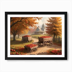 Wagon Full Of Apples Parked Near A Farmhouse In A Rural Setting 10 Art Print