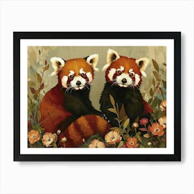 Floral Animal Illustration Red Panda 3 Art Print