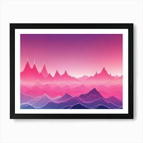 A Vibrant Landscape With Pink And Purple Mountains In A Minimalist, Digital Style Art Print