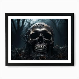 An Eerie Digital Render Of A Human Skull Its Gritted Teeth Showing A Glimpse Of The Dark Haunted N 2 Art Print