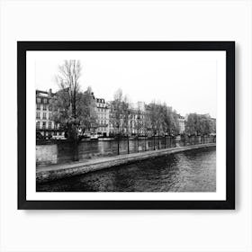 Paris and the Seine in Autumn, Black & White Art Print