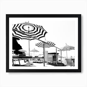 Amalfi Coast Beach Club | Positano Italy | Black And White Beach Umbrellas  Art Print