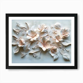 3d Flowers On A Wall. 3d Cherry Blossom Branches With Raised Petals And Pastel Hues Art Print