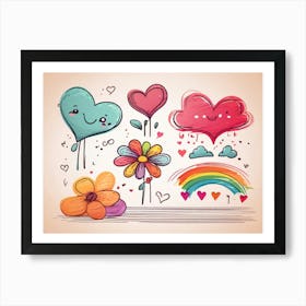 Heart And Flower Set Art Print