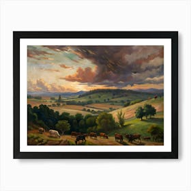 Sunset Over A Farm Art Print