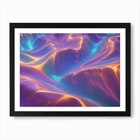 Abstract Background Of A Wavy, Iridescent Surface With Vibrant Colors Of Blue, Purple, And Orange Art Print