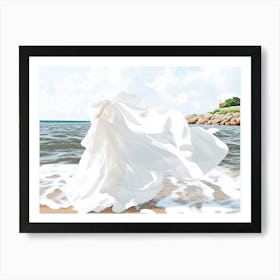 White Dress On The Beach Art Print