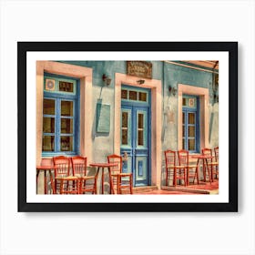 Blue Doors And Chairs Art Print