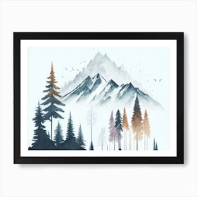 Mountain And Forest In Minimalist Watercolor Horizontal Composition 183 Art Print