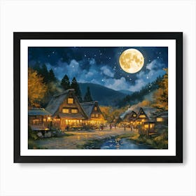 Moonlight Village Art Print