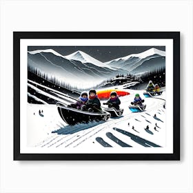 Sledding In The Snow Art Print