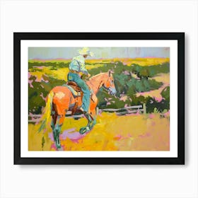 Neon Cowboy In Texas Hill Country Painting Art Print