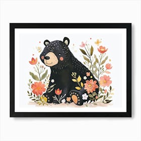 Little Floral Black Bear 2 Art Print