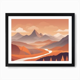 Misty mountains horizontal background in orange tone 115 Art Print