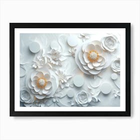 3d Rendering Abstract With Flowers Ornament And White Circles 1 Art Print