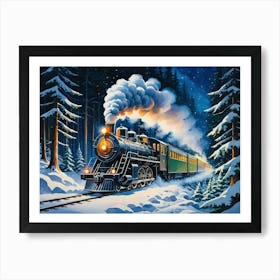 Christmas Train in the Woods 1 Art Print