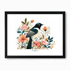 Little Floral Magpie 2 Poster Art Print