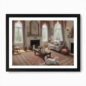 Living Room With Cats Art Print