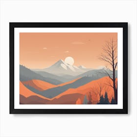 Misty mountains horizontal background in orange tone 48 Art Print