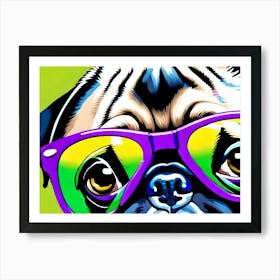 Pug With Purple Rimmed Glasses 2 Art Print