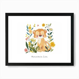 Little Floral Mountain Lion 4 Poster Art Print