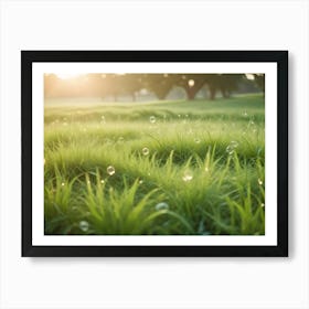 A Close Up Shot Of Soap Bubbles Floating In A Field Of Green Grass Art Print