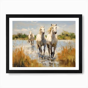 Horses Painting In Camargue, France, Landscape 3 Art Print