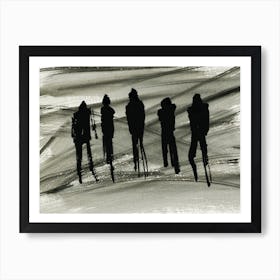 Figures - black and white ink minimal modern contemporary hand painted grey gray living roome kitchen bedroom Art Print