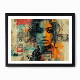 Analog Fusion: A Tapestry of Mixed Media Masterpieces Woman'S Face Art Print
