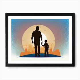 Silhouette Of A Father And Son Father's Day Art Print