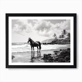 A Horse Oil Painting In Punalu U Beach Hawaii, Usa, Landscape 1 Art Print