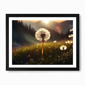 Dandelion sitting on a field, morning or dusk 5 Art Print