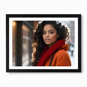 Beautiful African American Woman In Winter 3 Art Print