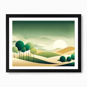 Landscape With Trees, minimalistic vector art 5 Art Print