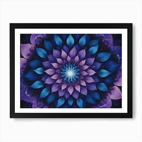 Abstract Image Of A Mandala Like Pattern In Shades Of Blue, Purple, And Pink, With A Glowing Center Art Print