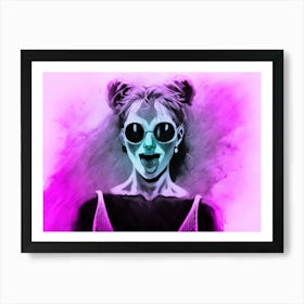Purple Girl With Sunglasses Sticking Tongue Out Art Print