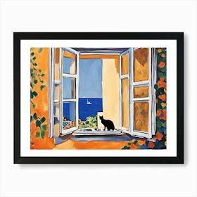 Cat At The Window oil color Art Print