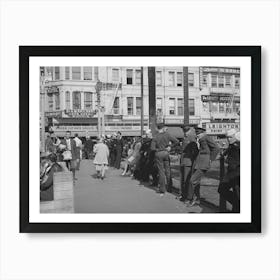 Sailors Lined Up Against Chain Rail In Square In Midtown, San Diego, California By Russell Lee Art Print