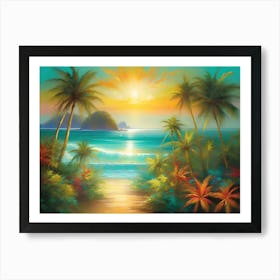 Sunset At The Beach Tropical Art Print